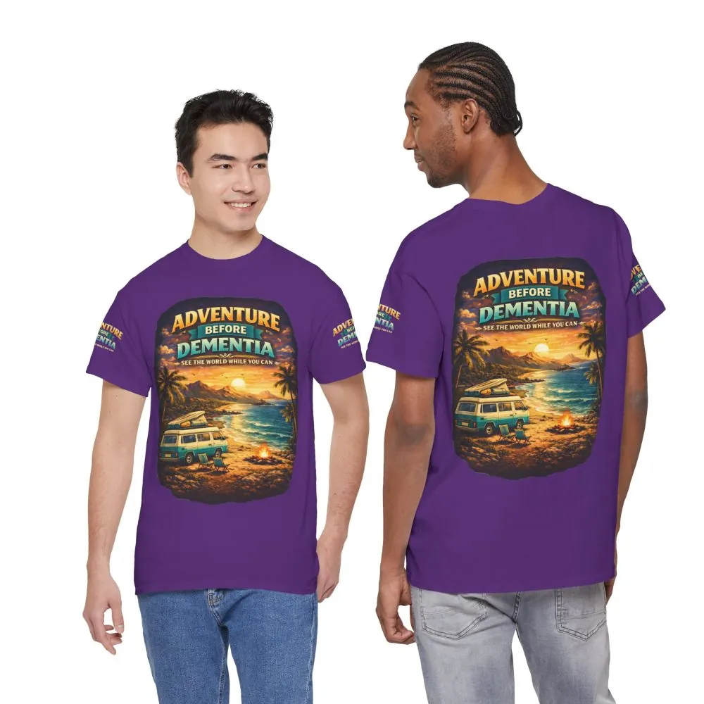 Unisex Heavy Cotton Tee — "Adventure Before Dementia" Design Scenic-Line