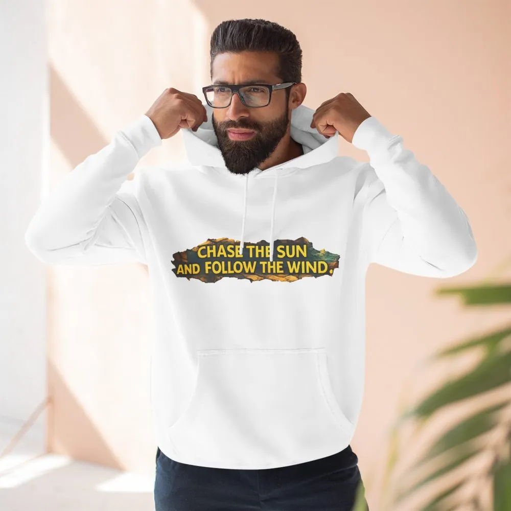 Three-Panel Fleece Hoodie - "Chase The Sun And Follow The Wind" Design Cubic-Line