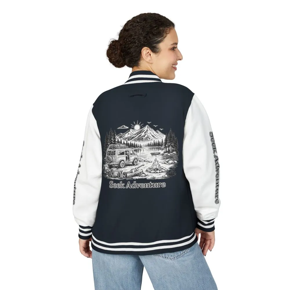 Unisex Heavyweight Letterman Jacket — "Seek Adventure" Travel Varsity Coat