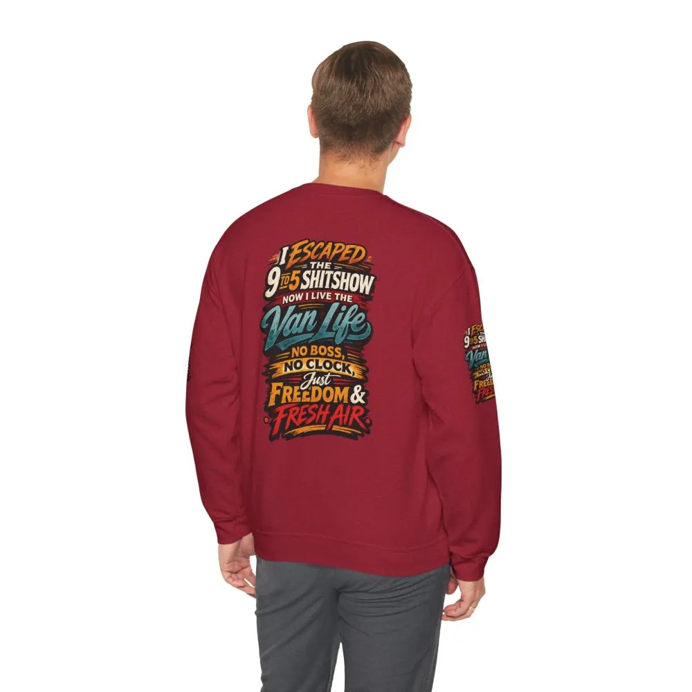Unisex Heavy Blend™ Crewneck Sweatshirt — "I Escaped The 9 To 5" Design F**K-Line