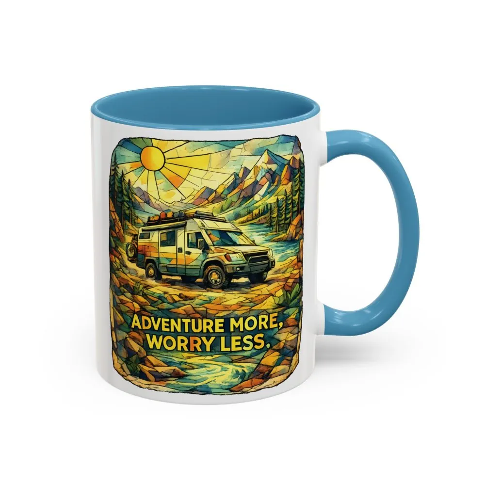 Accent Coffee Mug (11, 15oz) — "Adventure More Worry Less" Design Cubic-Line