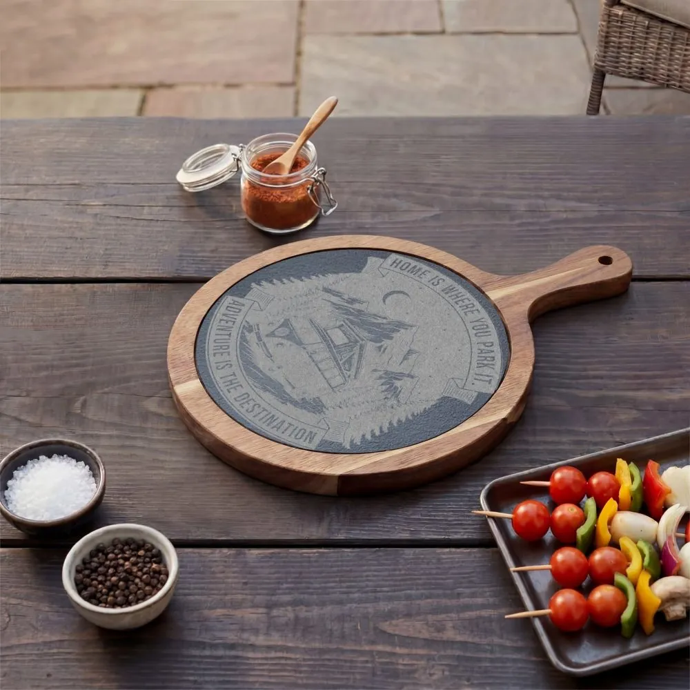 Engraved Charcuterie Board - "Home Is Where You Park It-Adventure is the destination" (4 Variants Available)