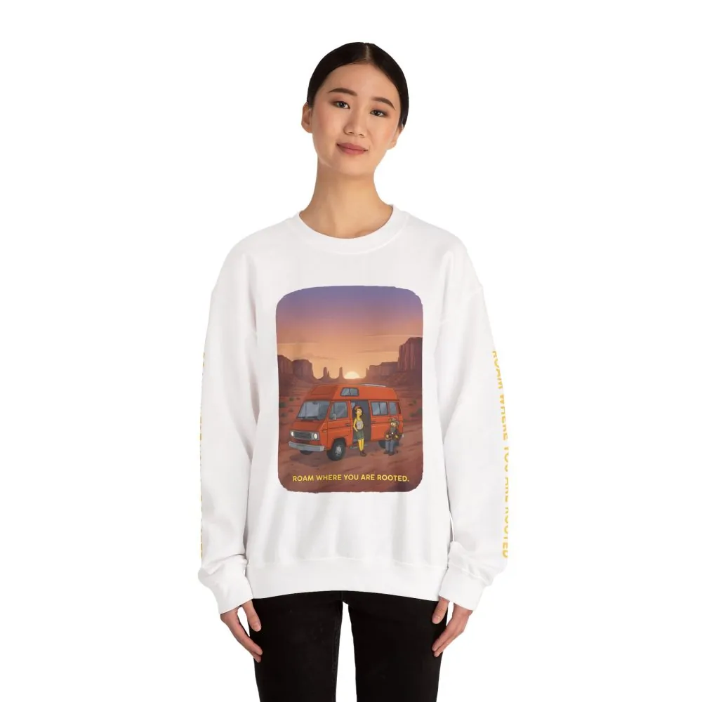 Unisex Heavy Blend™ Crewneck Sweatshirt — "Roam Where You Are Rooted" Design Sitcom-Line