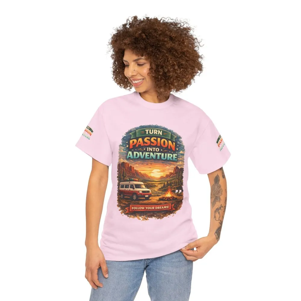 Unisex Heavy Cotton Tee — "Turn Passion Into Adventure" Design Scenic-Line