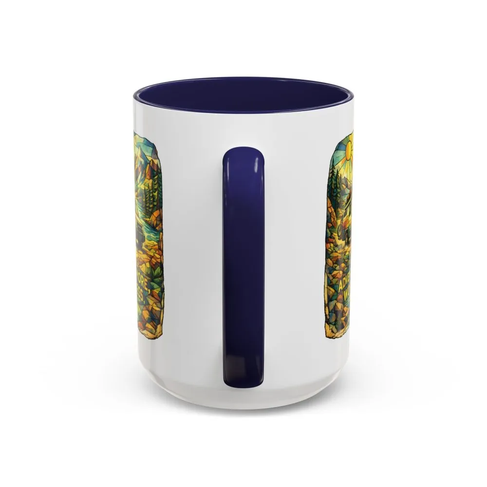 Accent Coffee Mug (11, 15oz) — "Adventure More Worry Less" Design Cubic-Line