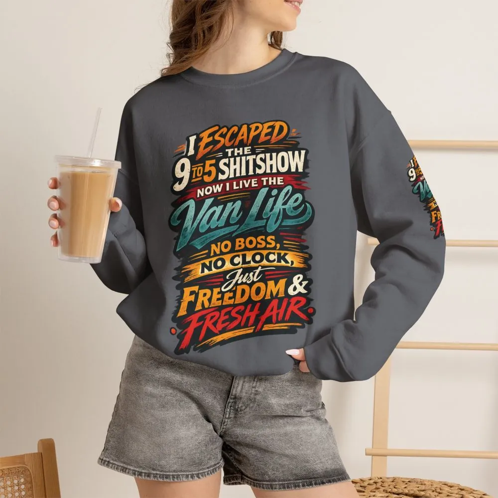 Unisex Heavy Blend™ Crewneck Sweatshirt — "I Escaped The 9 To 5" Design F**K-Line