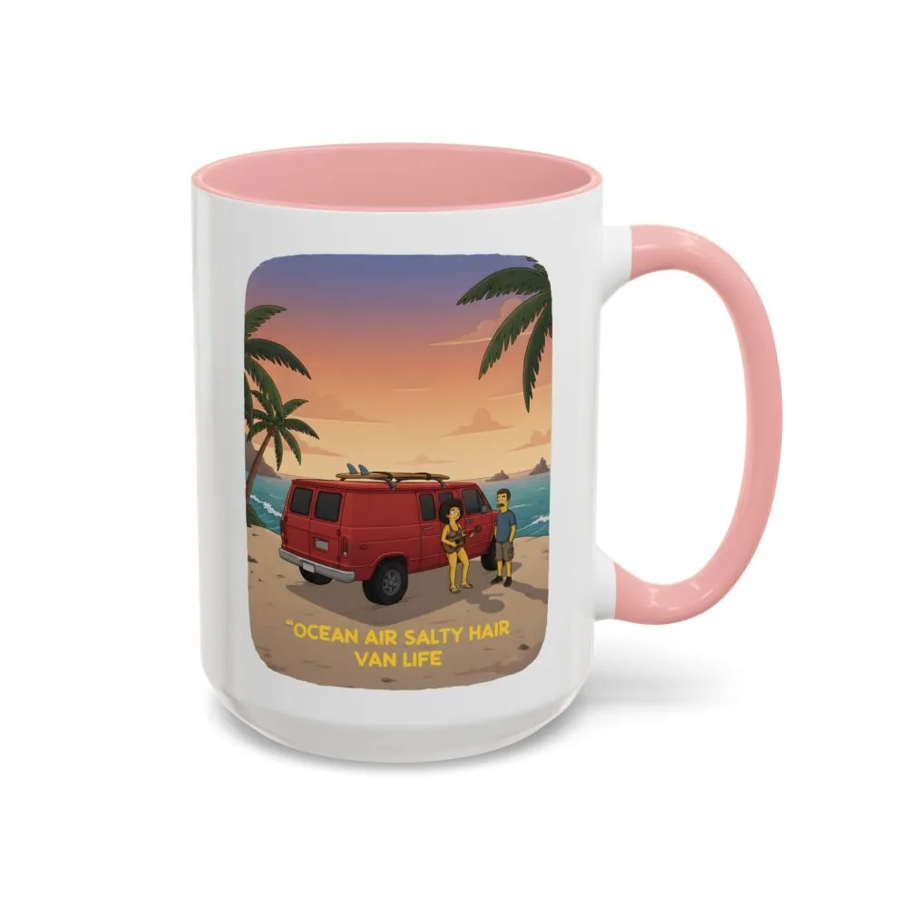 Accent Coffee Mug (11, 15oz) — "Ocean Air Salty Hair Van Life" Design Sitcom-Line