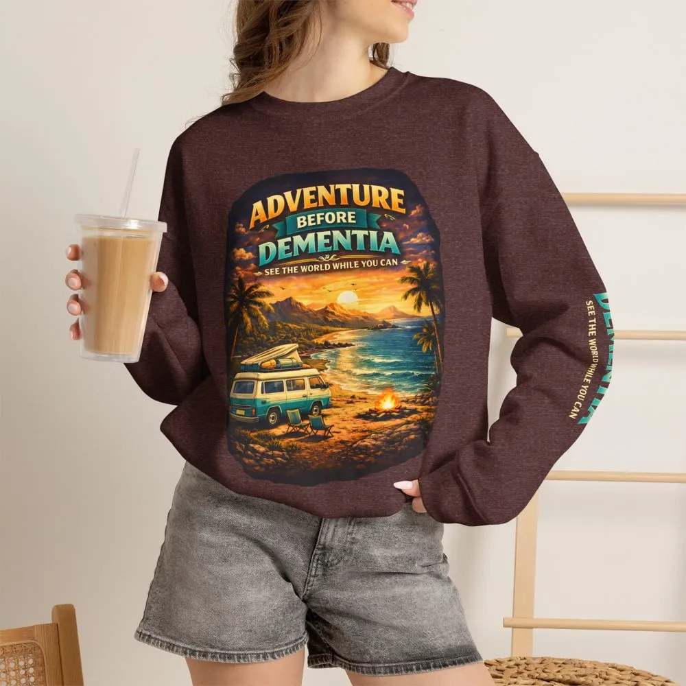 Unisex Heavy Blend™ Crewneck Sweatshirt — "Adventure Before Dementia" Design Scenic-Line