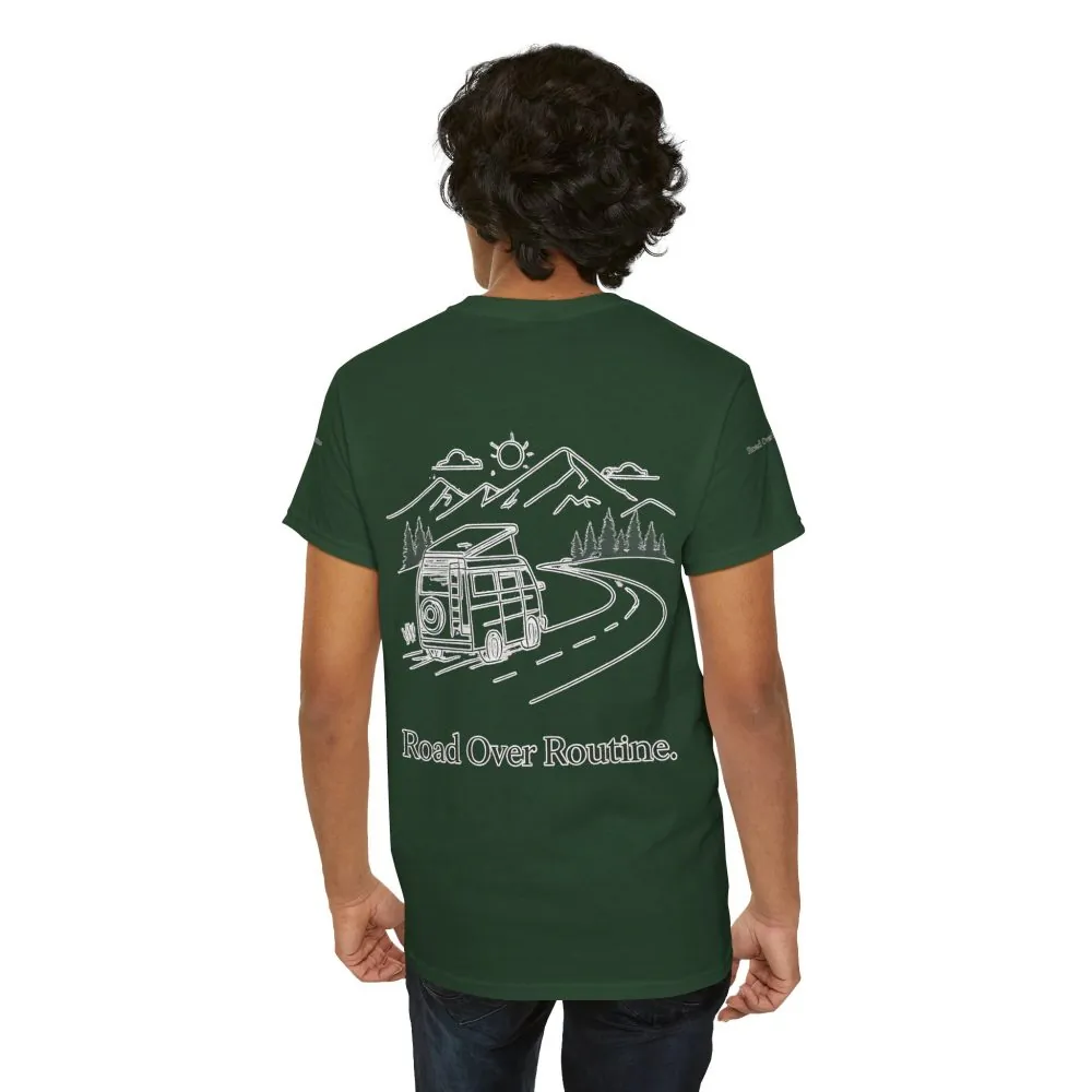 12011044180968801277_2048.jpeg Unisex Heavy Cotton Tee — "Road Over Routine" Design Minimal-Line