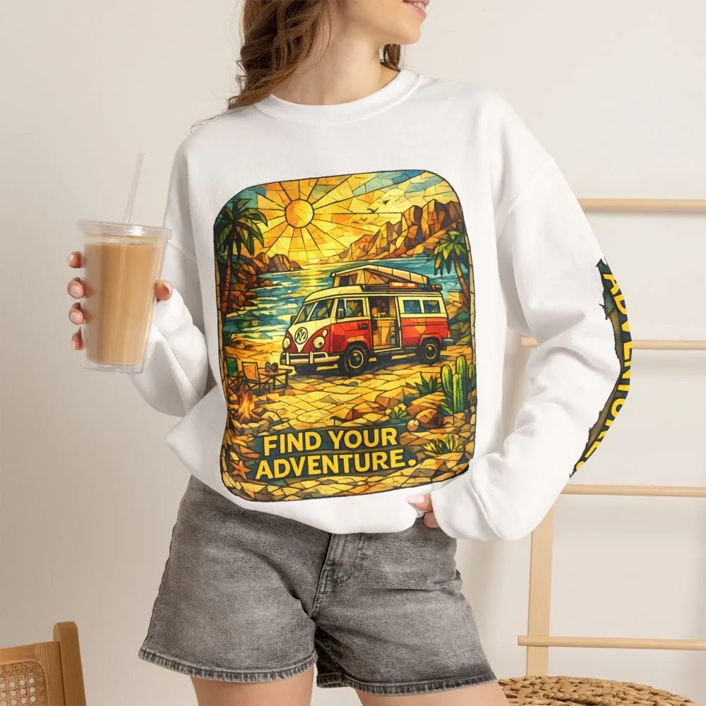 Unisex Heavy Blend™ Crewneck Sweatshirt — "Find Your Adventure" Design Cubic-Line