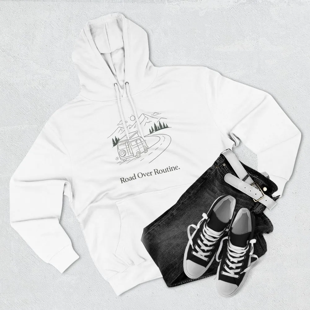 12021022619523884434_2048.jpeg Three-Panel Fleece Hoodie - "Road Over Routine" Design Minimal-Line