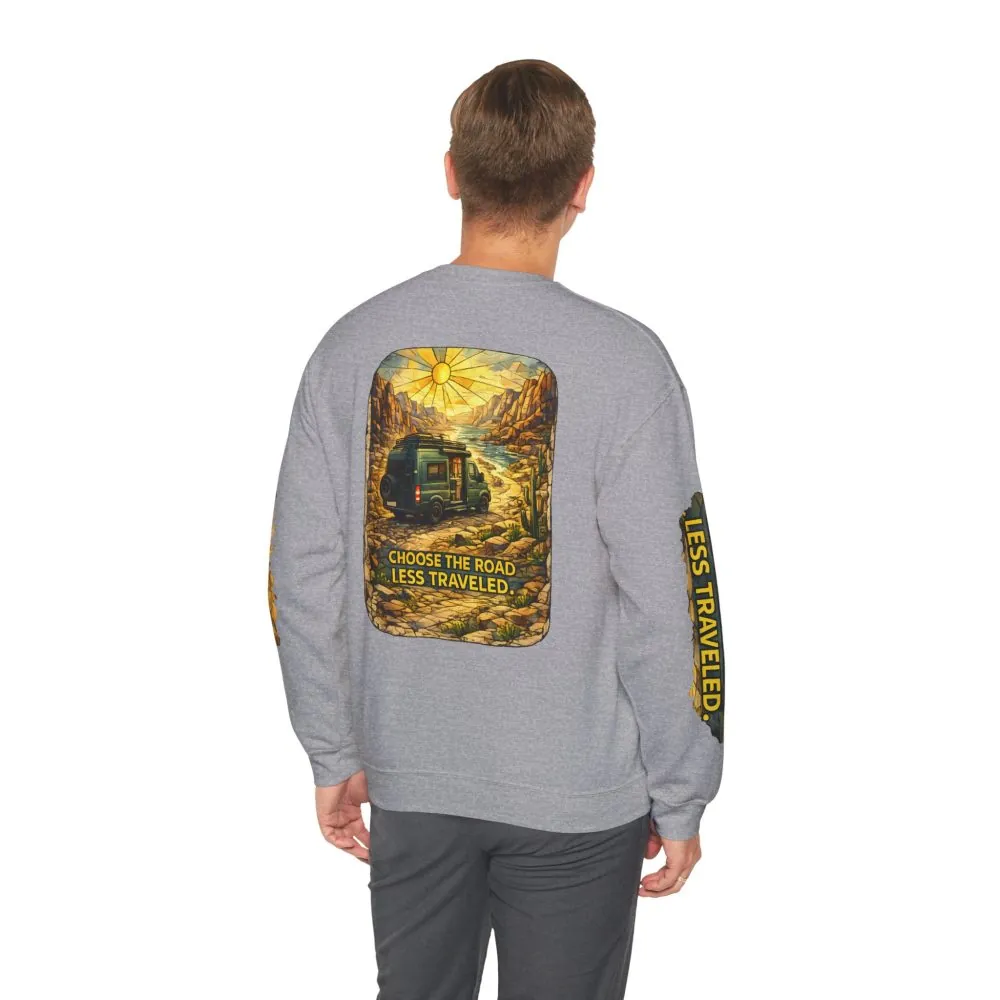 Unisex Heavy Blend™ Crewneck Sweatshirt — "Choose The Road Less Traveled" Design Cubic-Line