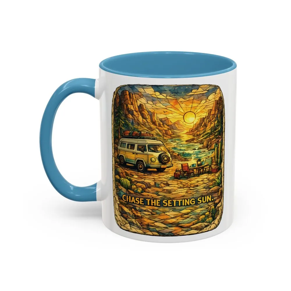Accent Coffee Mug (11, 15oz) — "Chase The Settings Sun" Design Cubic-Line