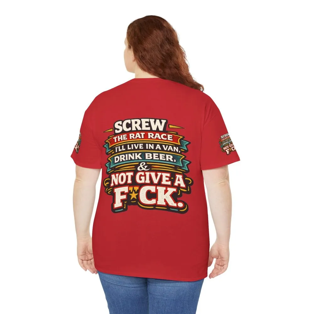 Unisex Heavy Cotton Tee — "Screw The Rat Race" Design F**K-Line