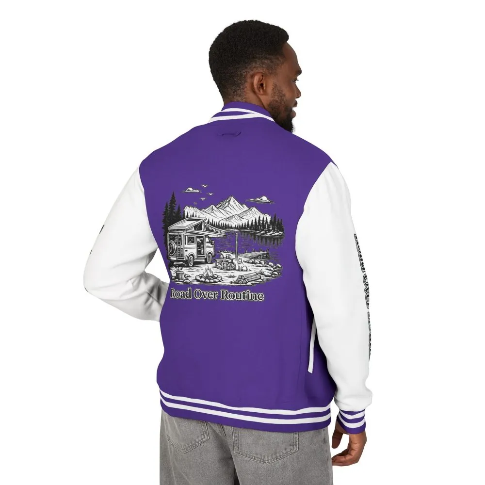 Unisex Heavyweight Letterman Jacket — "Road Over Routine" Travel Varsity Coat