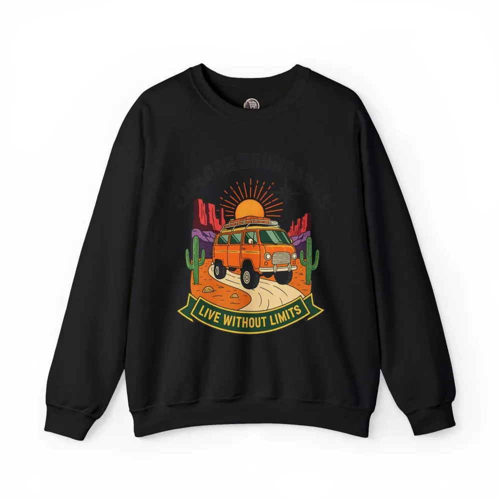 12045277612069965856_2048.jpeg Crewneck Sweatshirt — “Explore Bounderies-Live Without Limits” Desert Road Trip Graphic