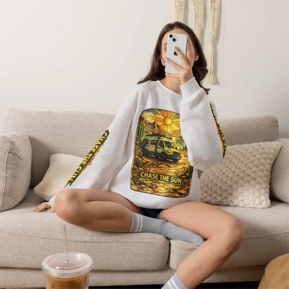 Unisex Heavy Blend™ Crewneck Sweatshirt — "Chase The Sun" Design Cubic-Line