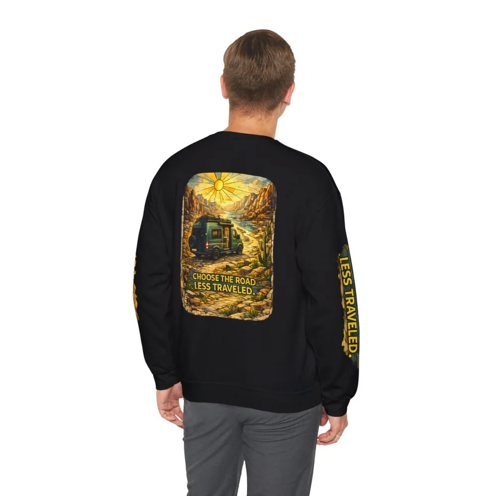 Unisex Heavy Blend™ Crewneck Sweatshirt — "Choose The Road Less Traveled" Design Cubic-Line