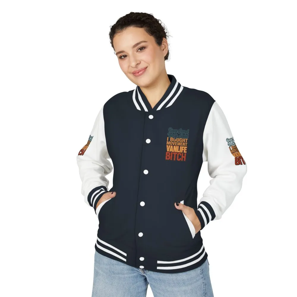 12050589585832388938_2048.jpeg Unisex Heavyweight Letterman Jacket — "Buy Land They Said" Design F**K-Line