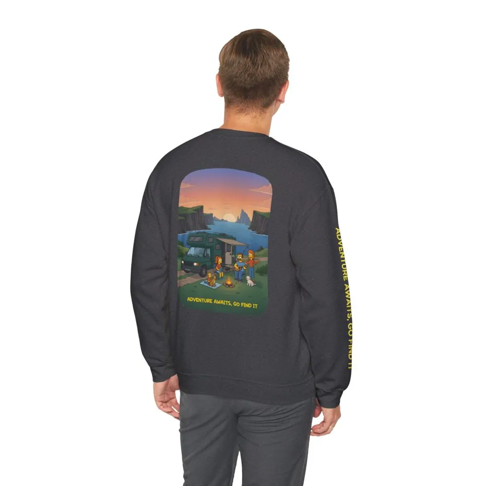 Unisex Heavy Blend™ Crewneck Sweatshirt — "Adventure Awaits-Go Find It"" Design Sitcom-Line