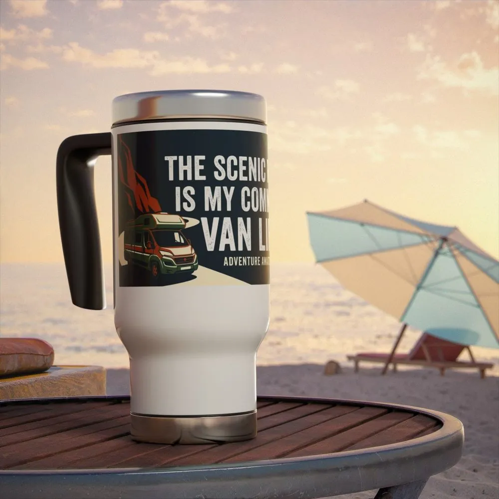 Stainless Steel Travel Mug with Handle, 14oz - "The Scenic Route is My Commute"