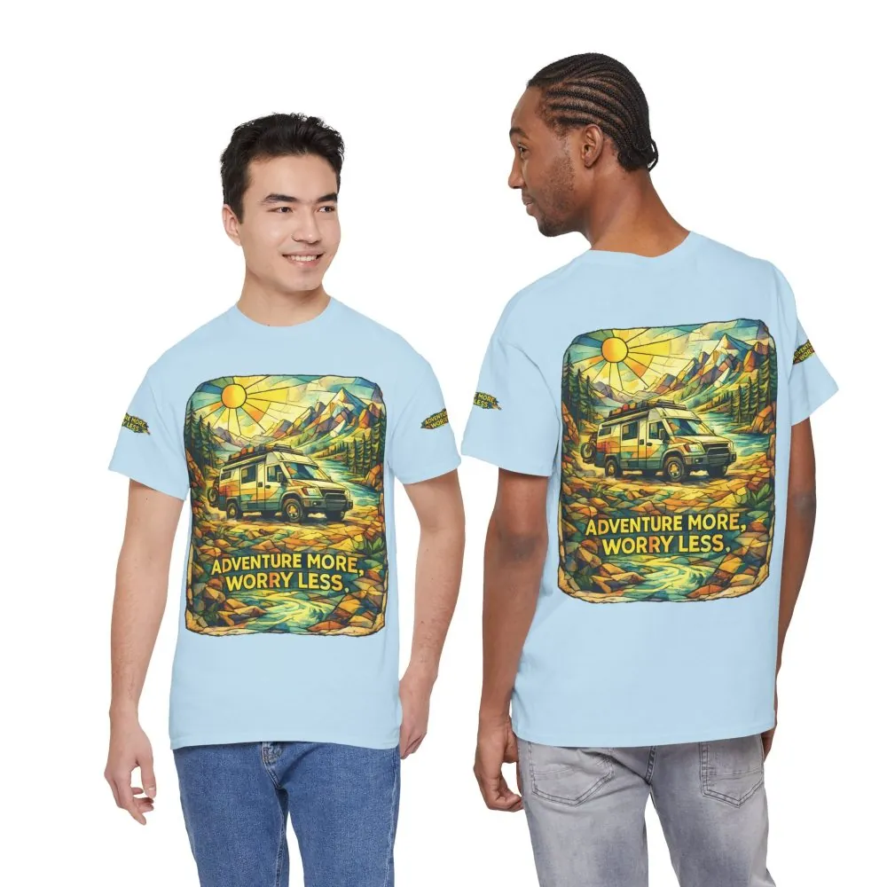 Unisex Heavy Cotton Tee — "Adventure More Worry Less" Design Cubic-Line