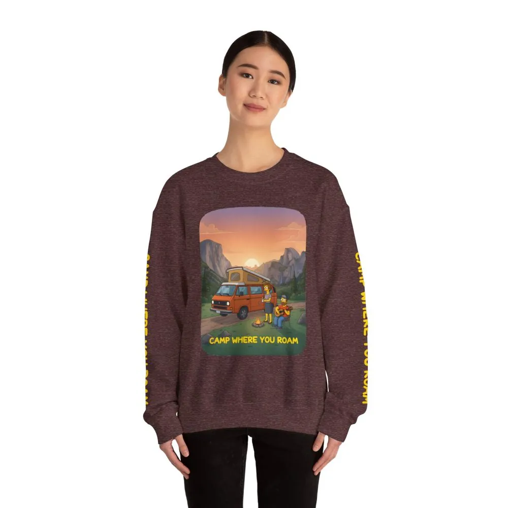 Unisex Heavy Blend™ Crewneck Sweatshirt — "Camp Where You Roam" Design Sitcom-Line