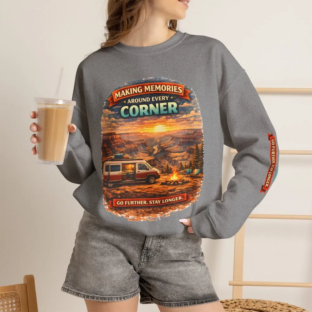 Unisex Heavy Blend™ Crewneck Sweatshirt — "Making Memories Around Every Corner" Design Scenic-Line