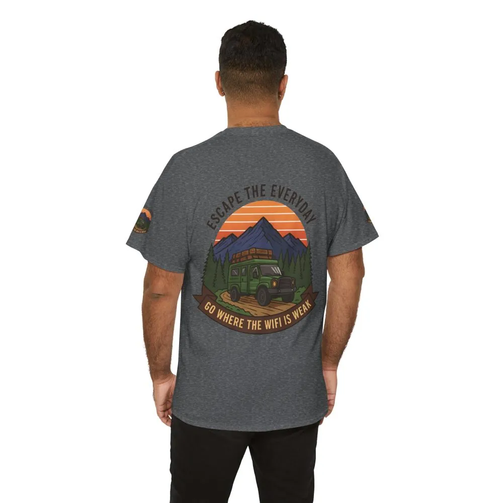 Unisex Heavy Cotton Tee — "Go Where the WiFi Is Weak" Adventure Shirt