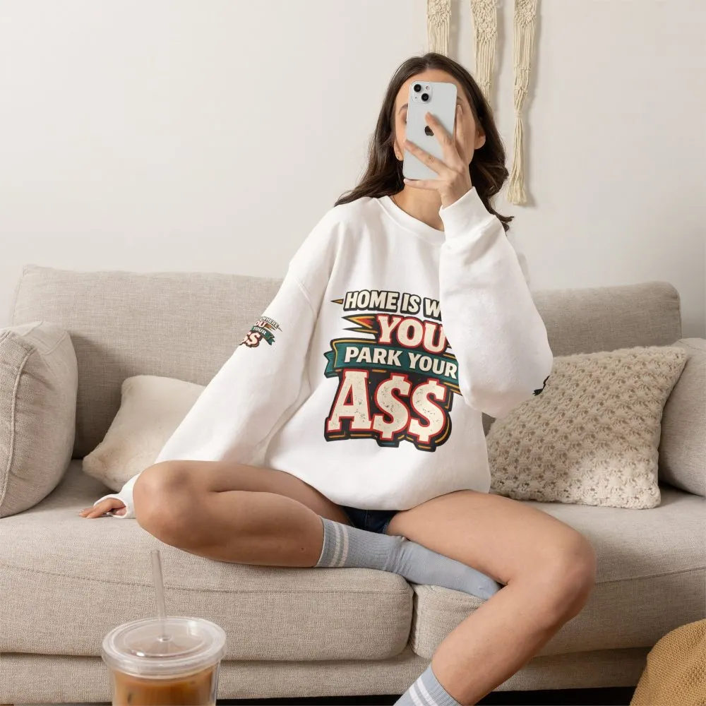 Unisex Heavy Blend™ Crewneck Sweatshirt — "Home Is Where You Park Your Ass" Design F**K-Line