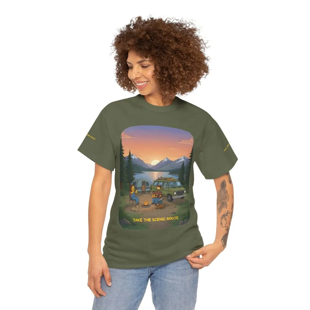 Unisex Heavy Cotton Tee — "Take The Scenic Route" Design Sitcom-Line