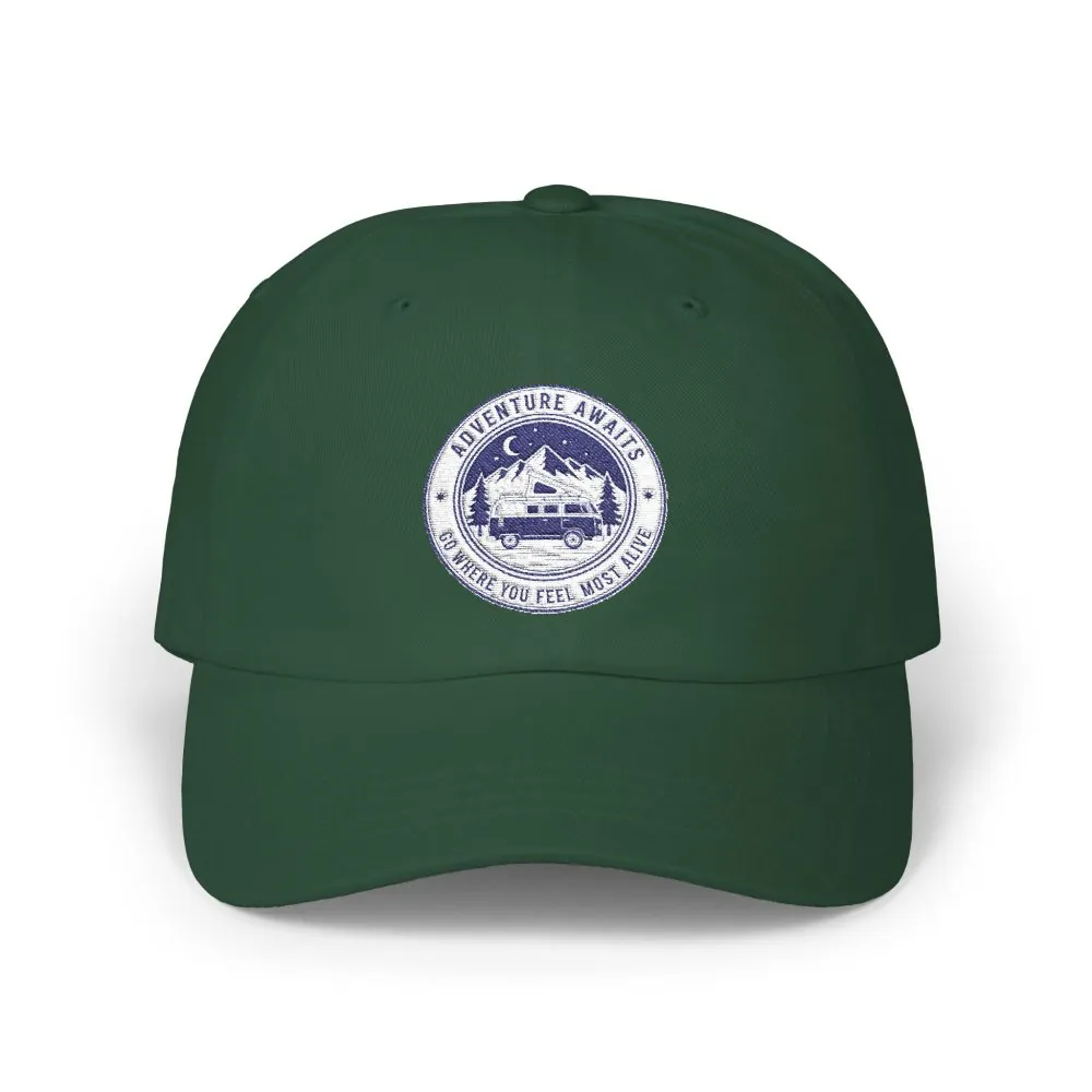 Dad Cap - "Adventure Awaits-Go Where You Feel Most Alive" Vintage National Park Stamp Hat