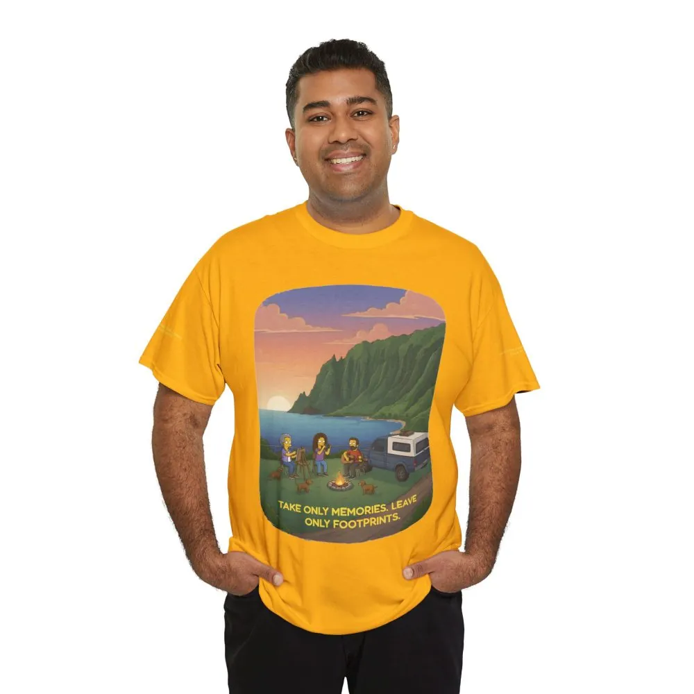 Unisex Heavy Cotton Tee — "Take Only Memories-Leave Only Footprints" Design Sitcom-Line