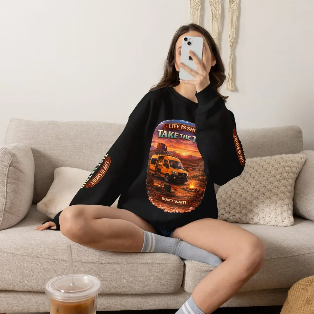 Unisex Heavy Blend™ Crewneck Sweatshirt — "Live Is Short Take The Trip" Design Scenic-Line