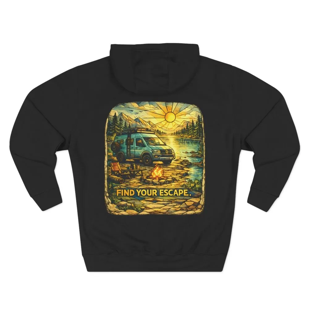 Three-Panel Fleece Hoodie - "Find Your Escape" Design Cubic-Line