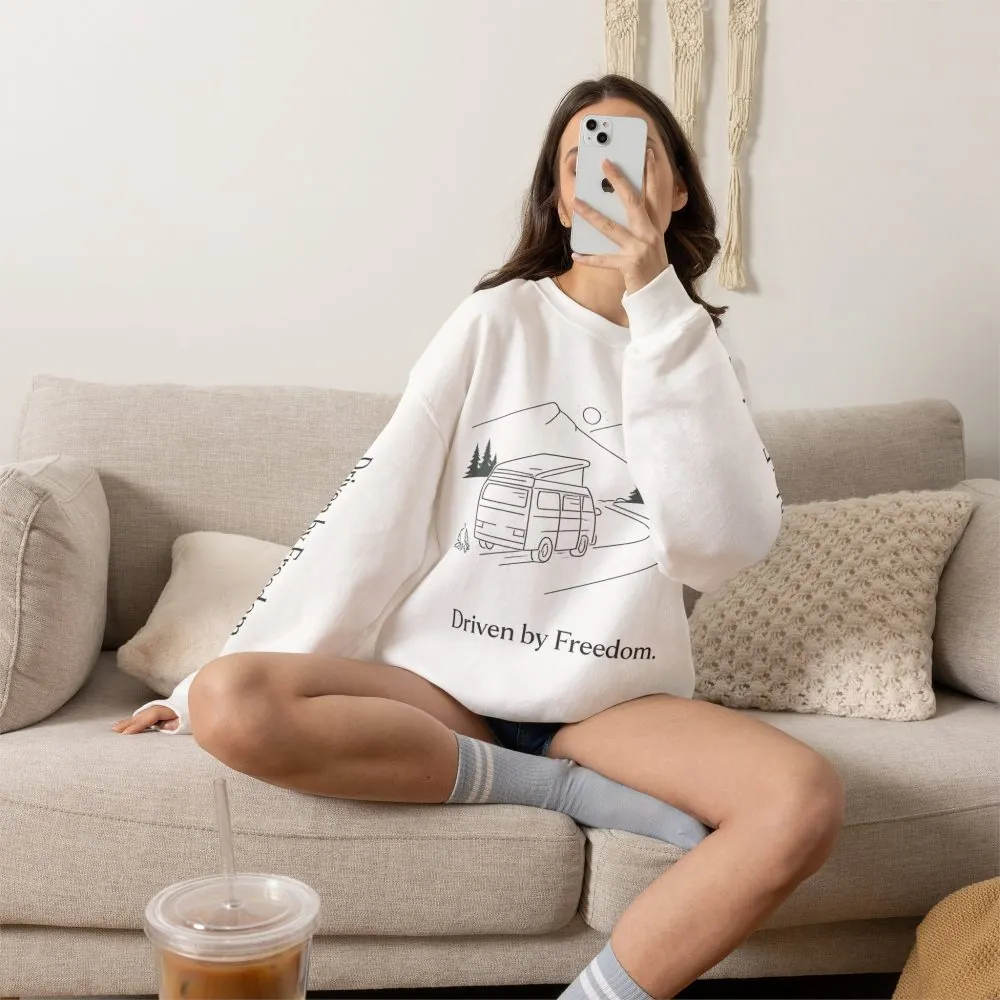 Unisex Heavy Blend™ Crewneck Sweatshirt — "Driven By Freedom" Design Minimal-Line
