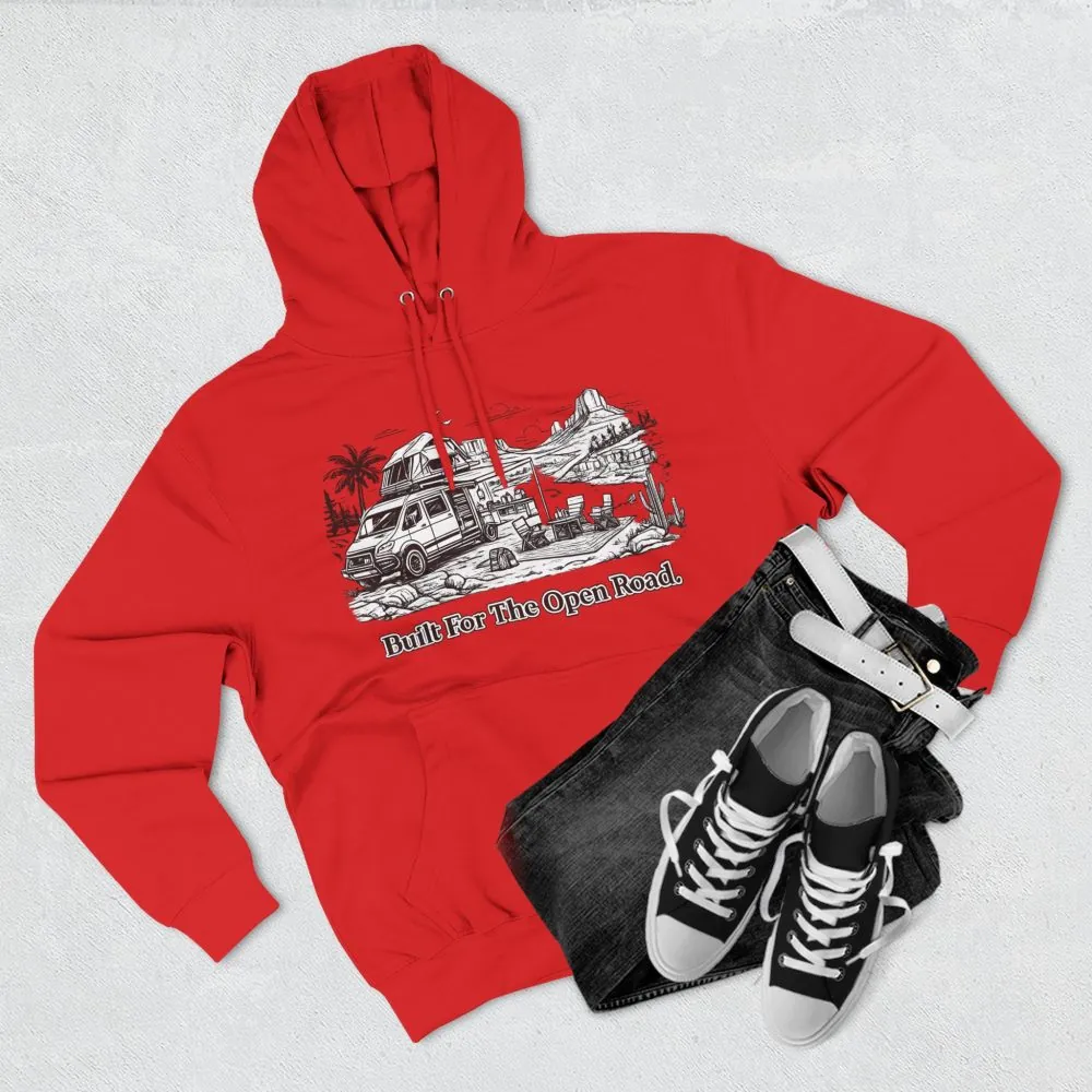 Three-Panel Fleece Hoodie - "Built For The Open Road" Design Minimal-Line