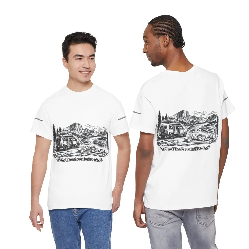 Unisex Heavy Cotton Tee — "Take The Scenic Route" Design Minimal-Line