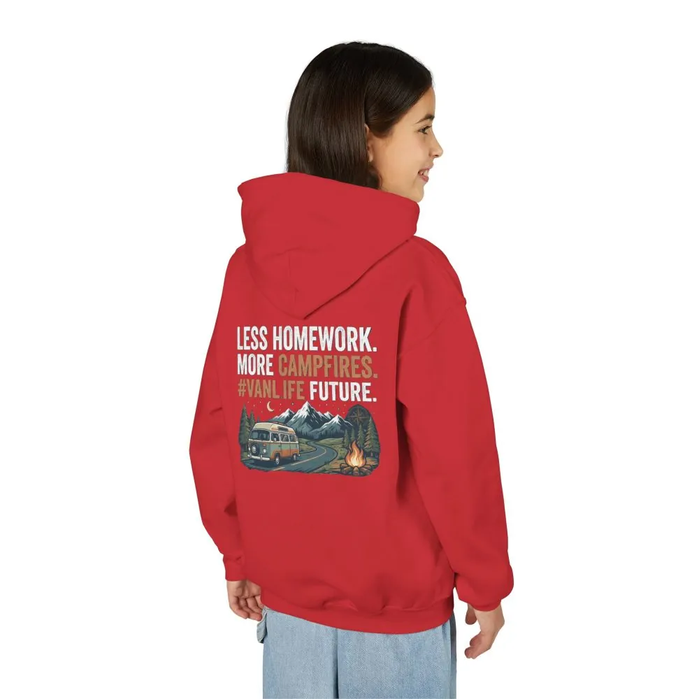 Youth Hoodie(Gildan) – Less Worry, More Campfires #VanLife Adventure Pullover