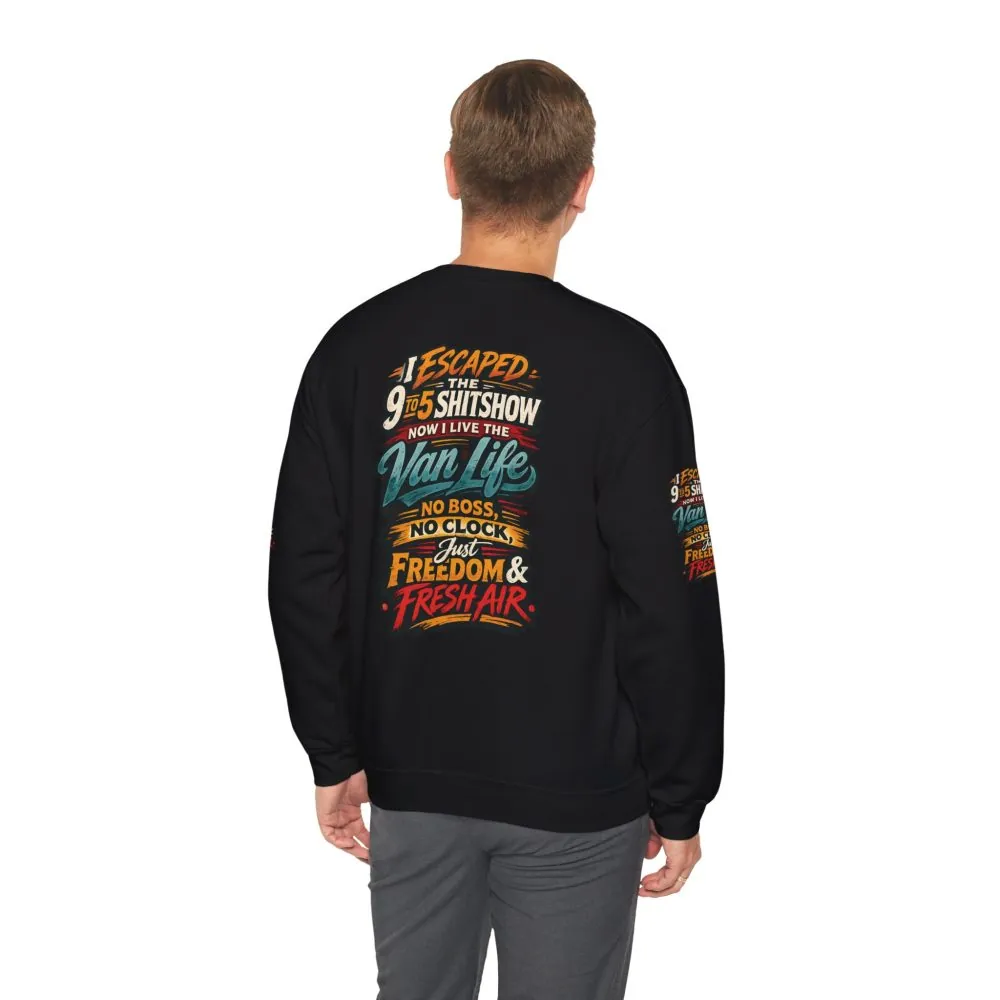 Unisex Heavy Blend™ Crewneck Sweatshirt — "I Escaped The 9 To 5" Design F**K-Line