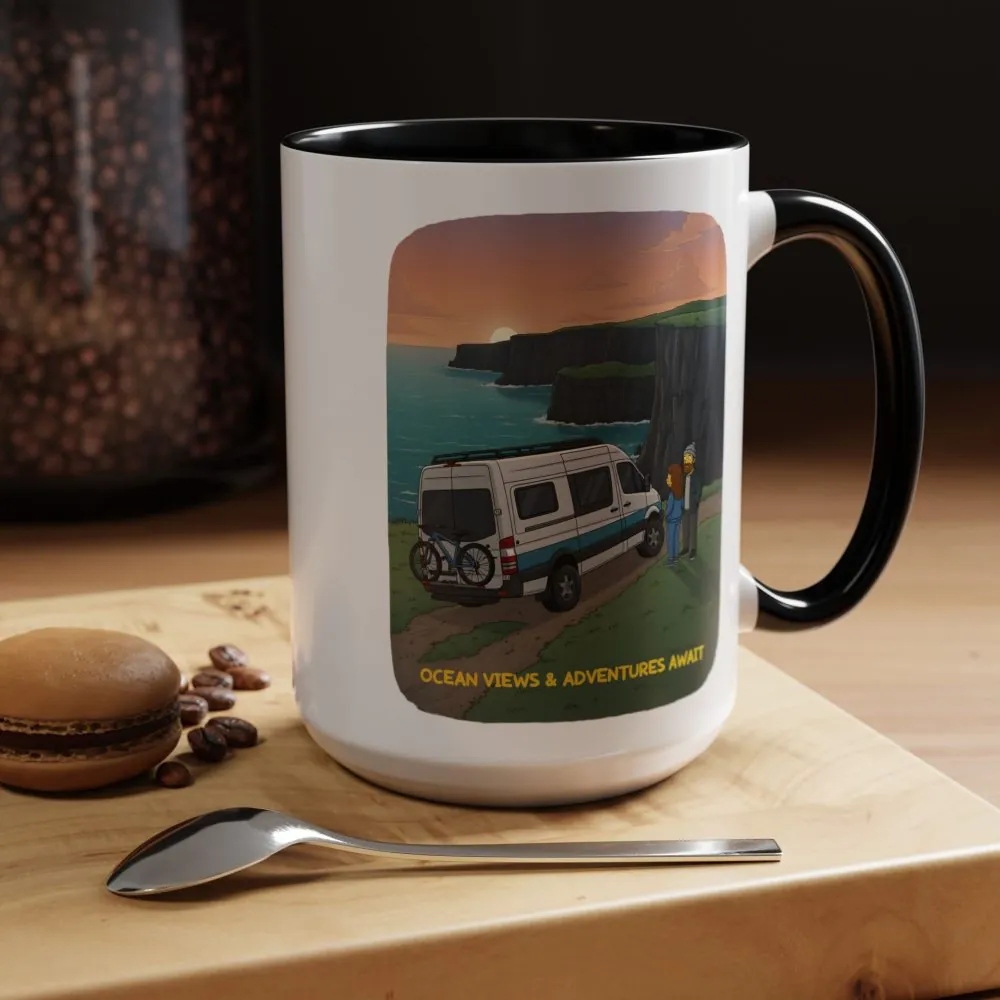 Accent Coffee Mug (11, 15oz) — "Ocean Views-Adventures Awaits" Design Sitcom-Line