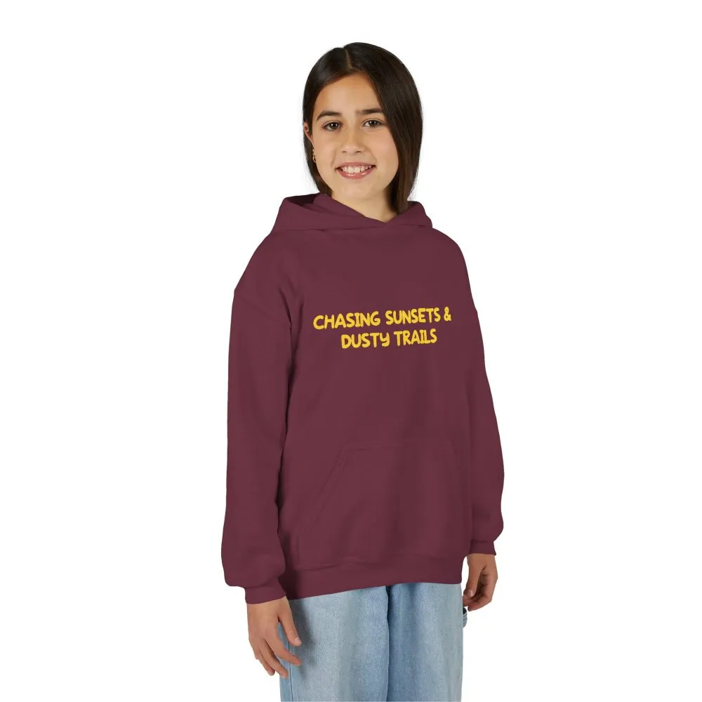 Youth Hoodie(Gildan) – "Chasing Sunsets And Dusty Trails" (Design Sitcom-Line)