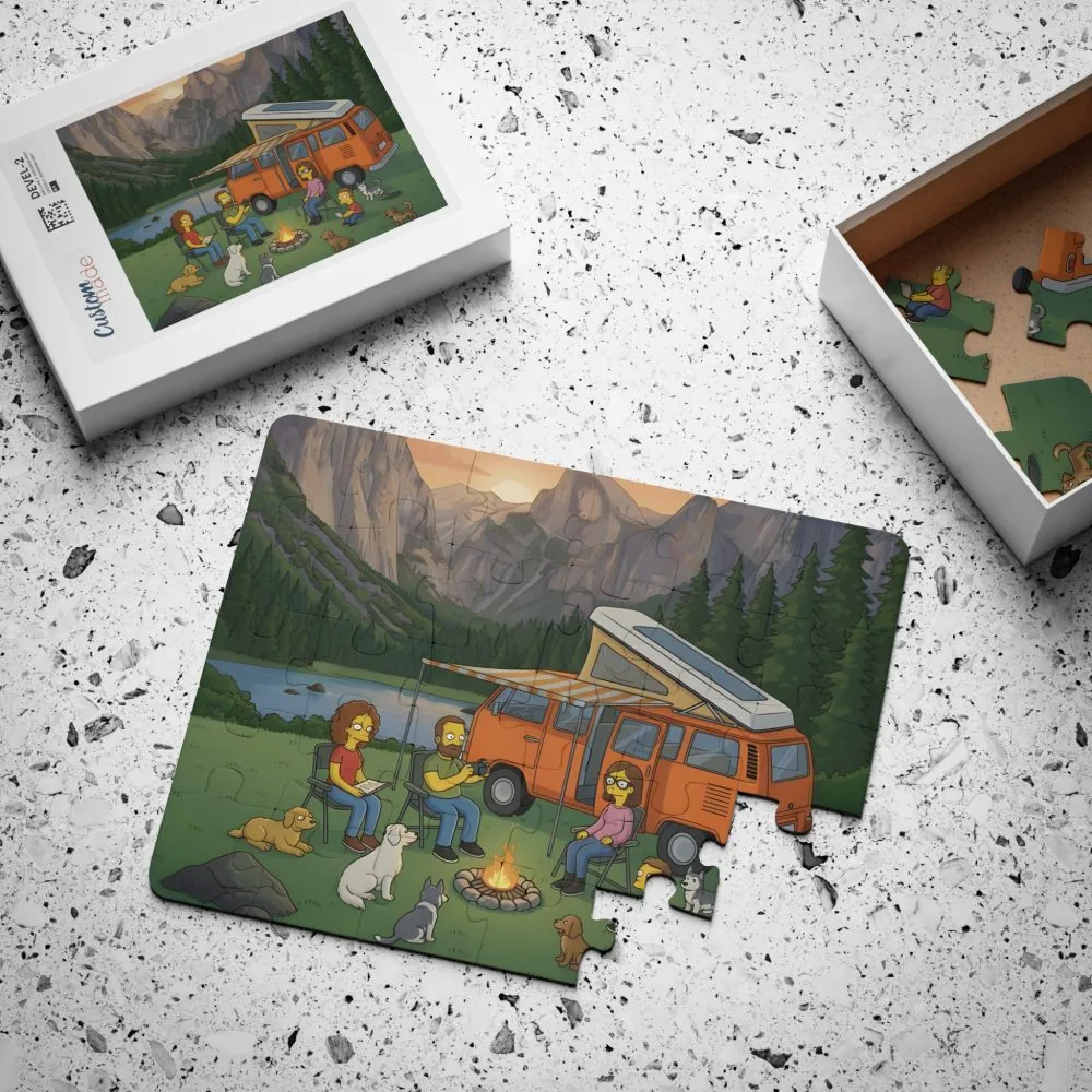 Kids' 30‑Piece Camping Puzzle — Family Van Campfire Scene for Children