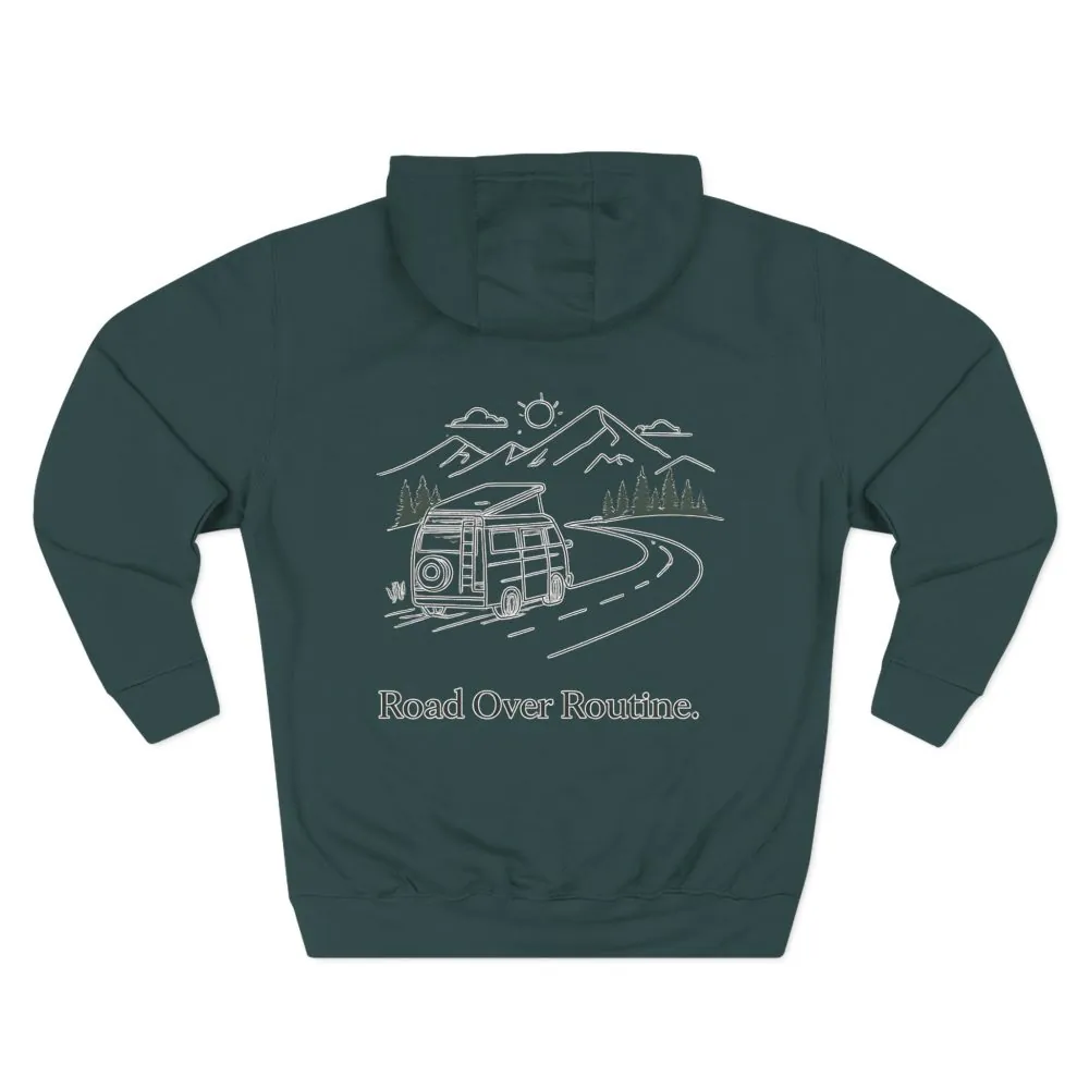 12116407010411964923_2048.jpeg Three-Panel Fleece Hoodie - "Road Over Routine" Design Minimal-Line