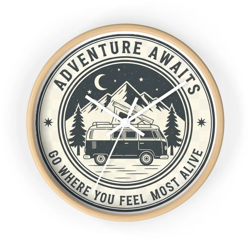 12116598770015028246_2048.jpeg Wall Clock — "Adventure Awaits-Go Where You Feel Most Alive" Camper Van Mountain Travel Timepiece