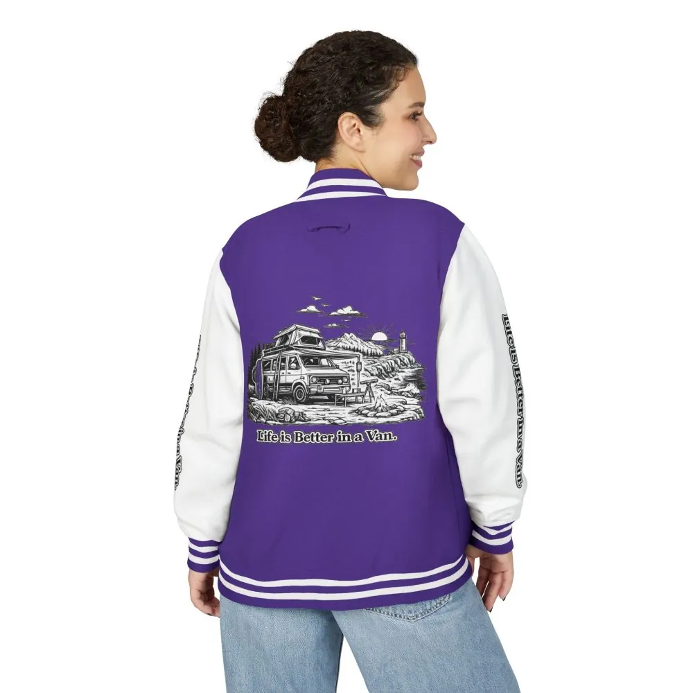 Unisex Heavyweight Letterman Jacket — "Life Is Better In A Van" Travel Varsity Coat