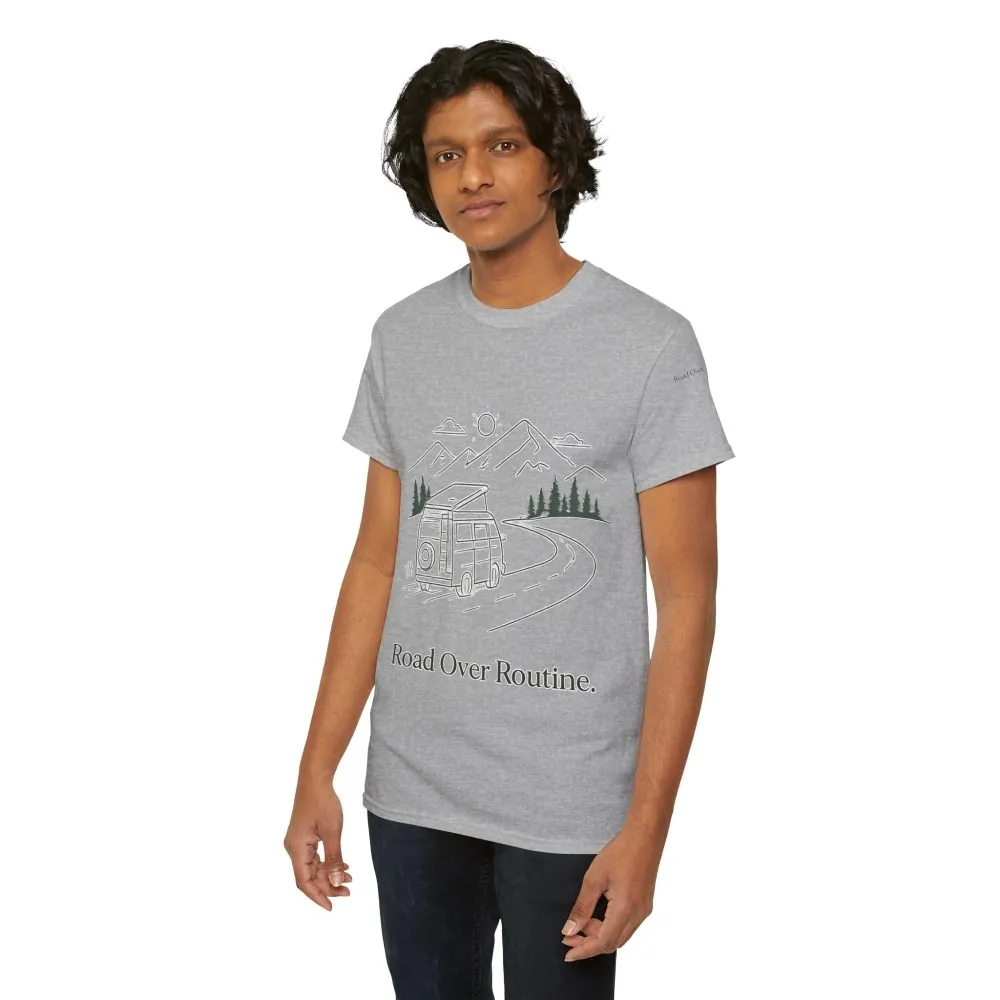12120649748995613825_2048.jpeg Unisex Heavy Cotton Tee — "Road Over Routine" Design Minimal-Line