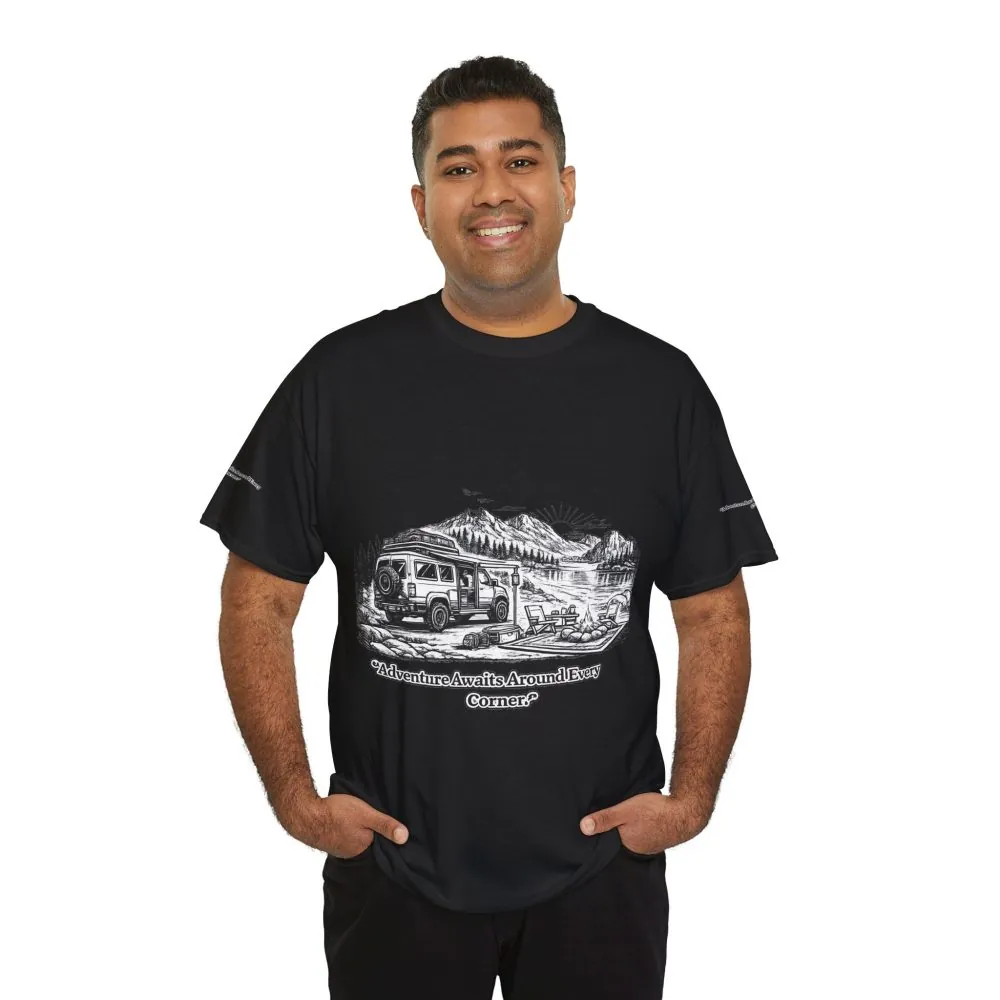 12122264889809127596_2048.jpeg Unisex Heavy Cotton Tee — "Adventure Awaits Around Every Corner" Design Minimal-Line