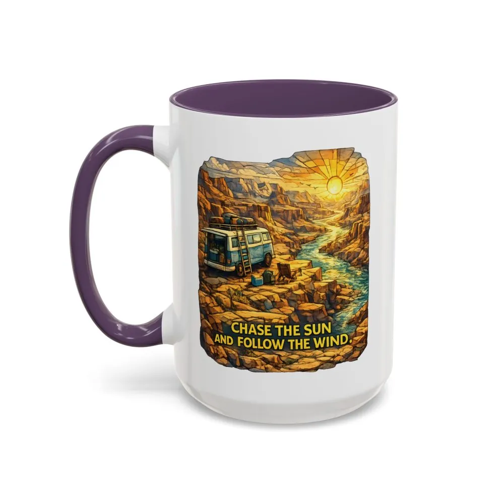 12122781986741797482_2048.jpeg Accent Coffee Mug (11, 15oz) — "Chase The Sun And Follow The Wind" Design Cubic-Line