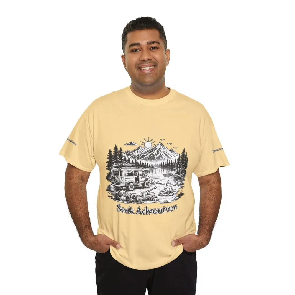 Unisex Heavy Cotton Tee — "Seek Adventure" Design Minimal-Line